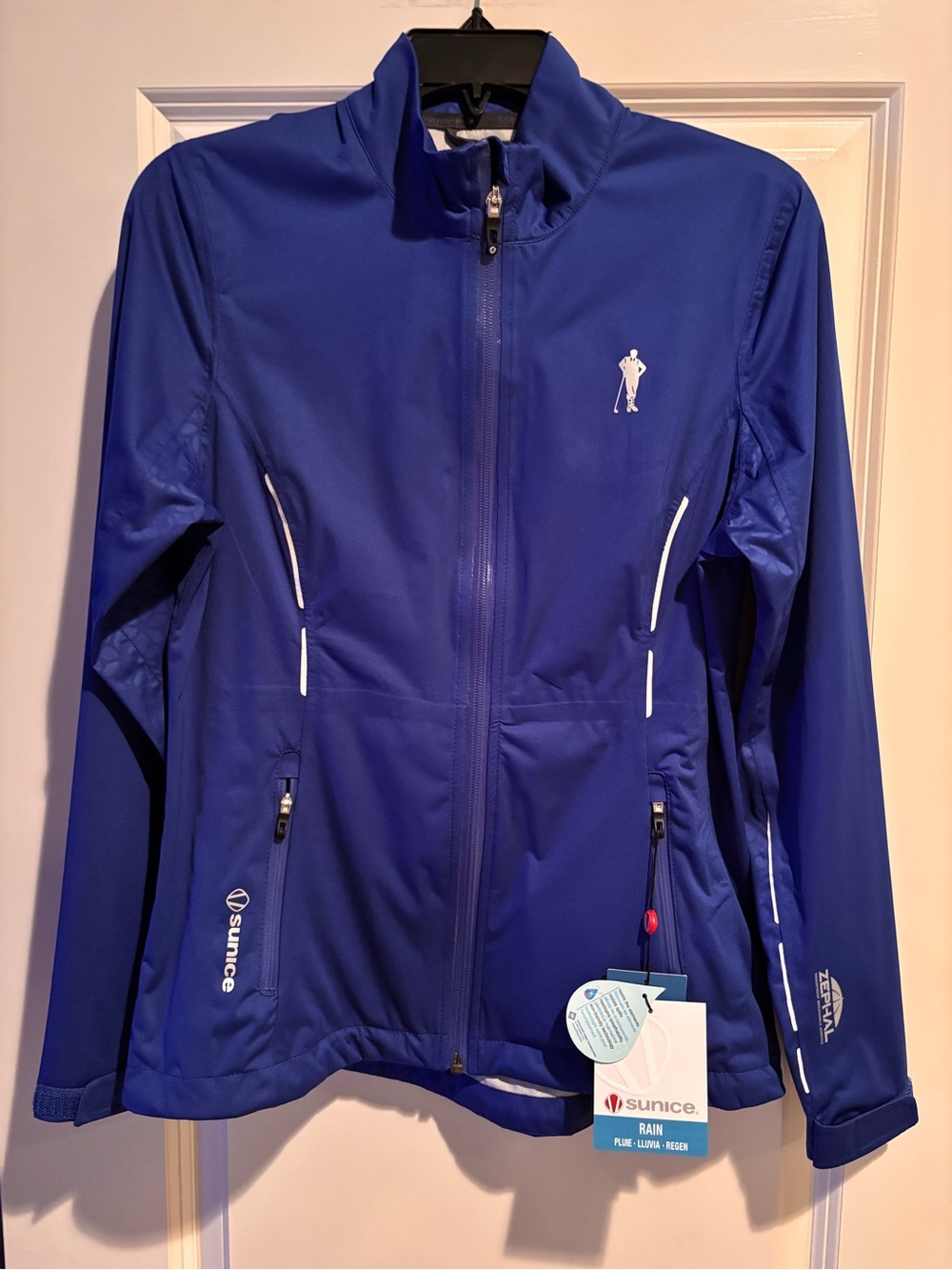 Sunice Zephal Women’s XS Waterproof Golf Rain Jacket Blue Full Zip NWT
